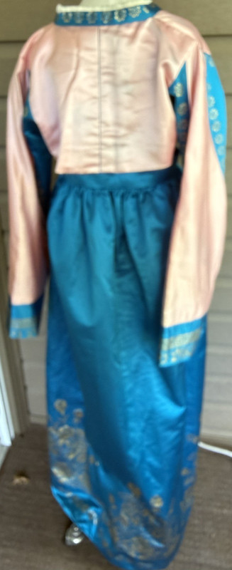 Vintage Korean Traditional Dress Silk Hanbok Pink &Blue w/Petticoat Size S/M gallery