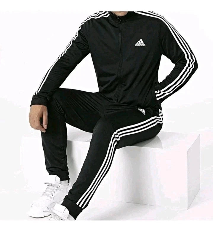 adidas Essentials Men’s size L Track Suit GK9651 Jacket & Pants Black/White 3-S