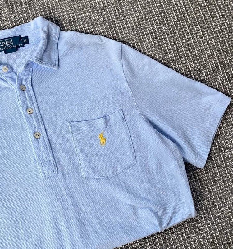 Polo Ralph Lauren Pocket Shirt Light Blue Yellow Pony Short Sleeve Men’s M