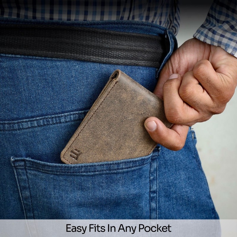 Genuine Slim Antique Leather Wallet For Mens Minimalist Bifold RFID Blocking gallery