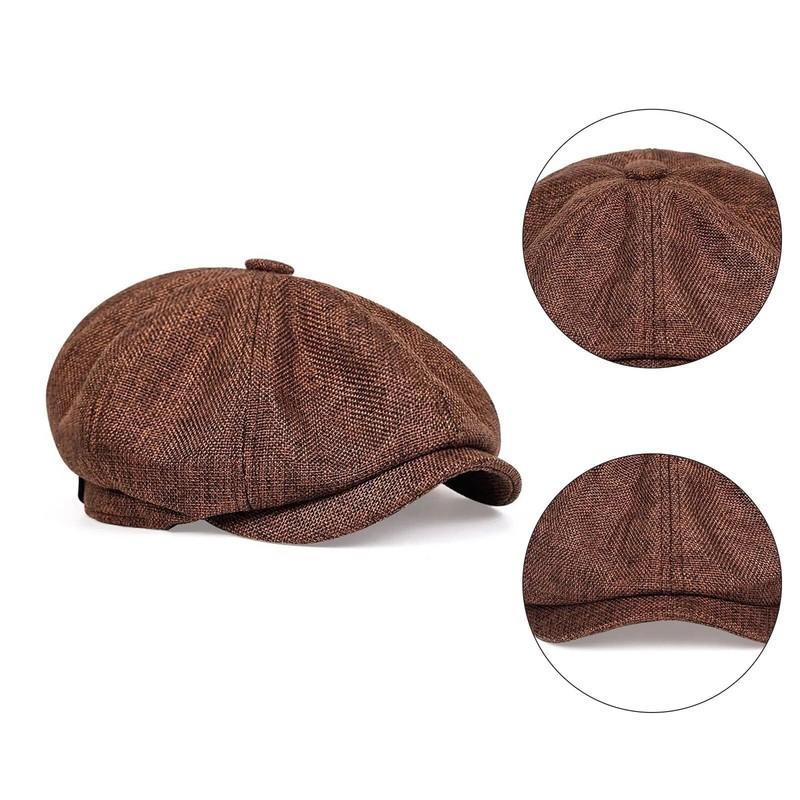 Brown Vintage Newsboy Cap Gatsby Hat Classic 8 Panel Flat Ivy Cabbie Driver Cap gallery