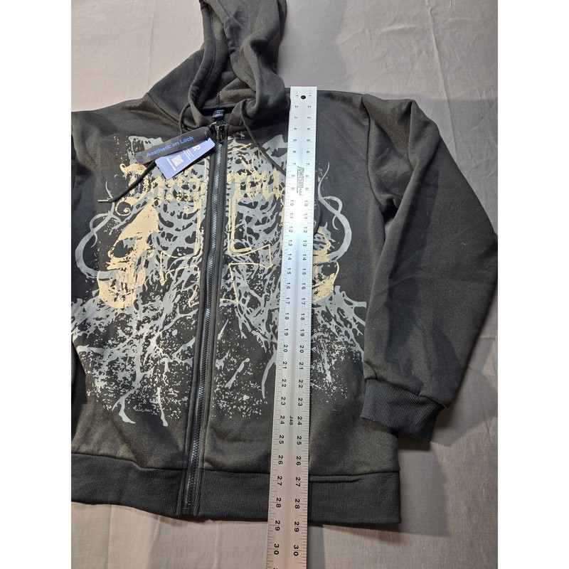 Romwe Mens XL Black Graphic Zip Up Hoodie Gothic Streetwear Sweatshirt NEW gallery