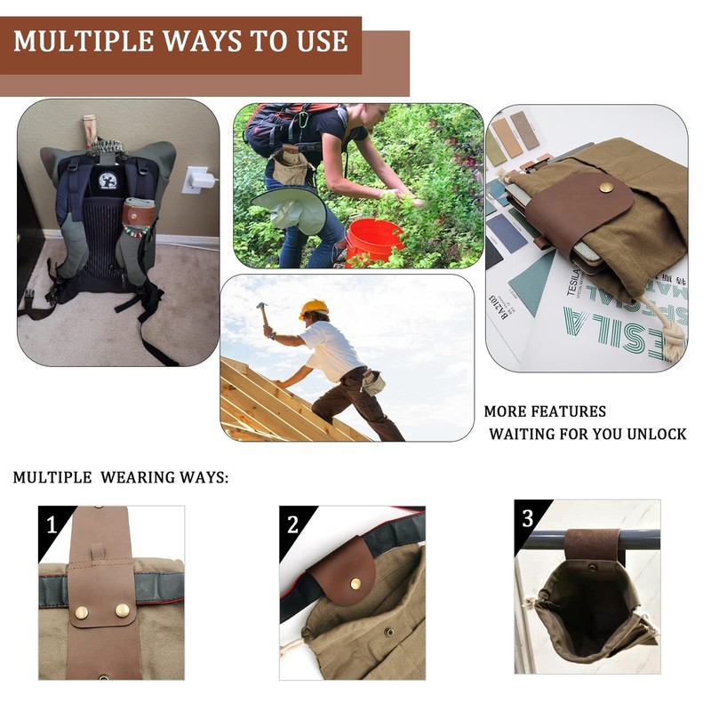 Foraging Pouch Leather Canvas Collapsible Bag Water Resistant Outdoor Camping... gallery