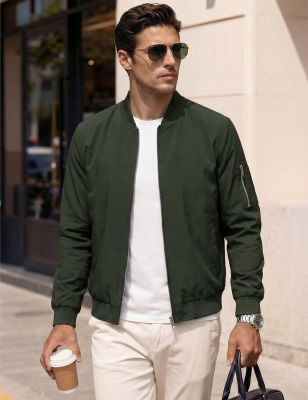 Men's Lightweight Bomber Jacket Spring Fall Thin Casual Coat Full-Zip Work Coats gallery