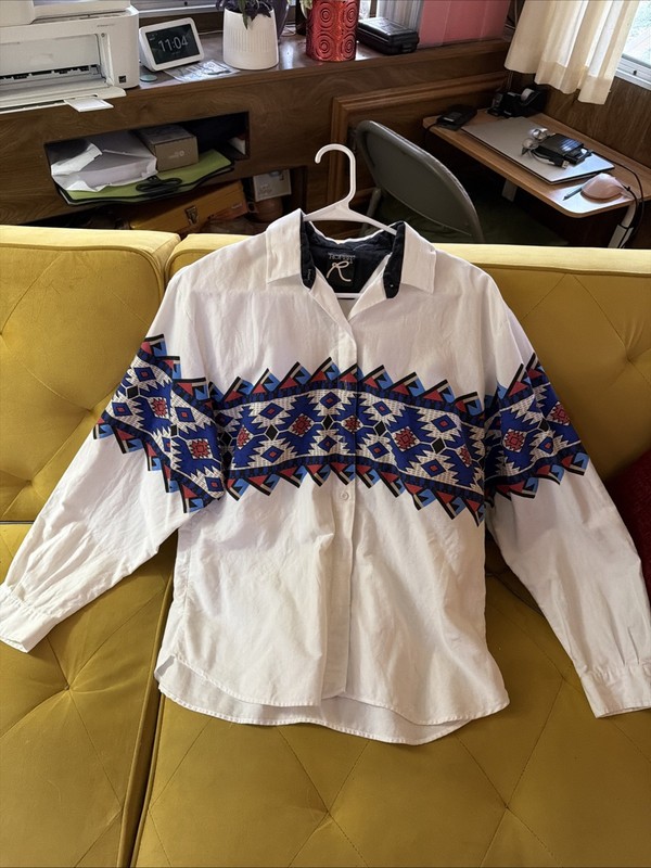 Vintage Roper Shirt Mens Medium White Aztec Western Cowboy