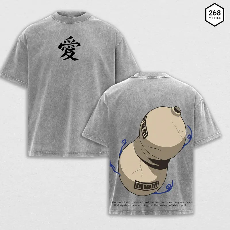 Gaara Anime Vintage Graphic T Shirt Sand Gourd Love Symbol Tee gallery