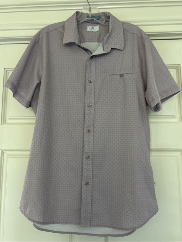 7D ~7 Diamonds Men’s 4 Way Stretch Button Down Short Sleeve Shirt ~Pink/Blue~ M
