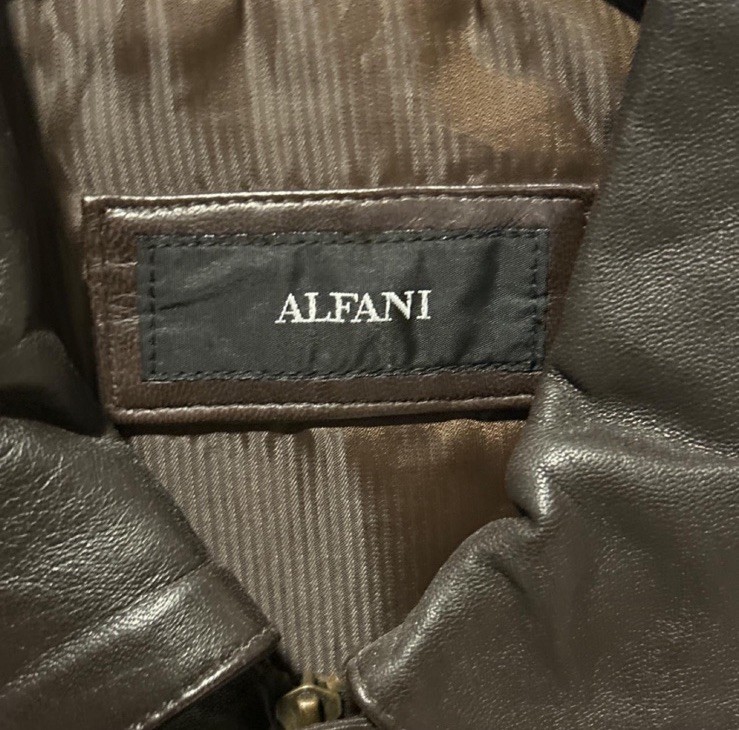 Alfani Men’s Brown Leather Full Zip Jacket, Size L 44" Chest Spread Collar gallery
