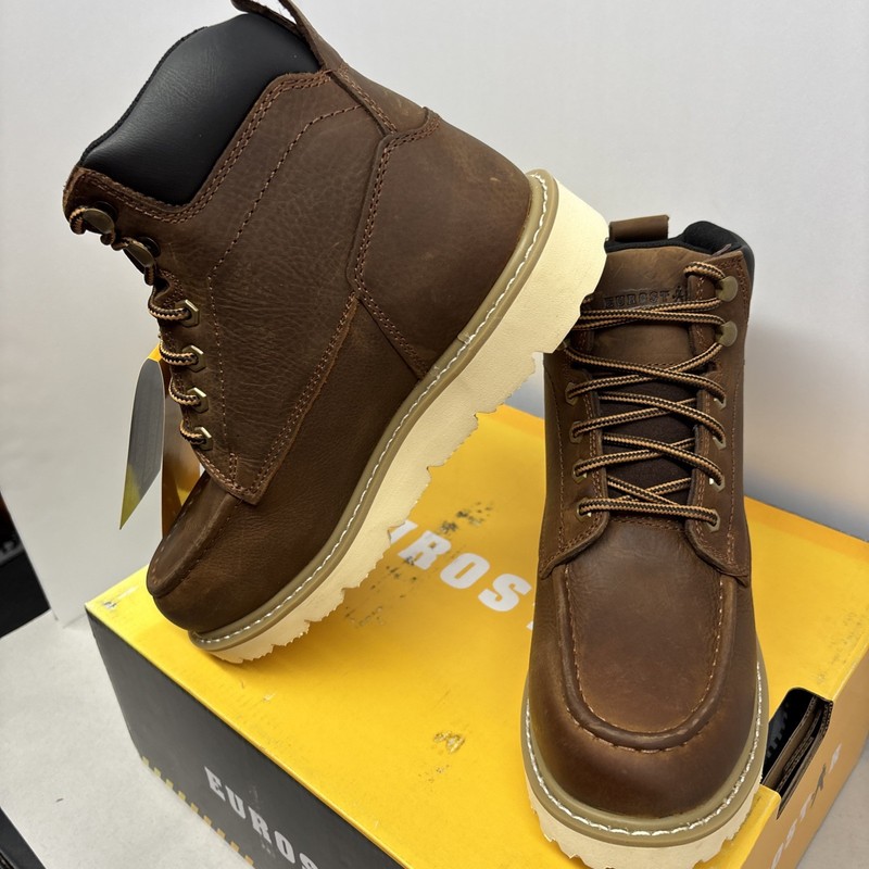 Eurostar Brown Leather Men's Work Boots Lace Up Rugged Rubber Sole Round Toe 6.5 gallery