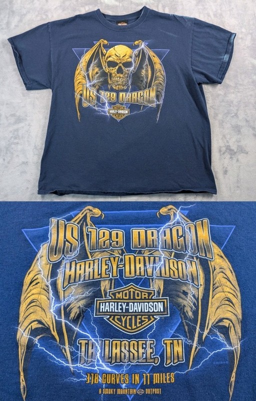 Harley Davidson T-Shirt Smoky Mountain Dragon US 129 2017 Tennessee Blue XL