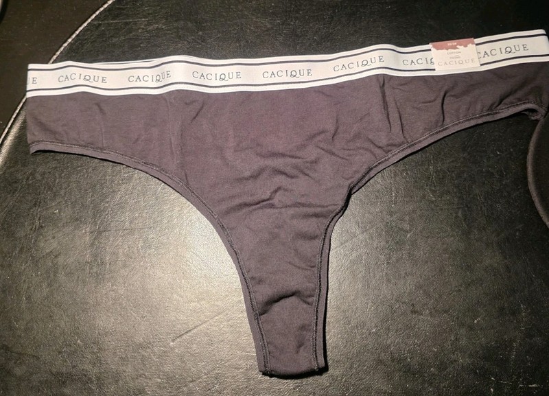 Cacique Women’s Cotton Thong Panties Gray Solid Logo Accent Plus Size 22/24
