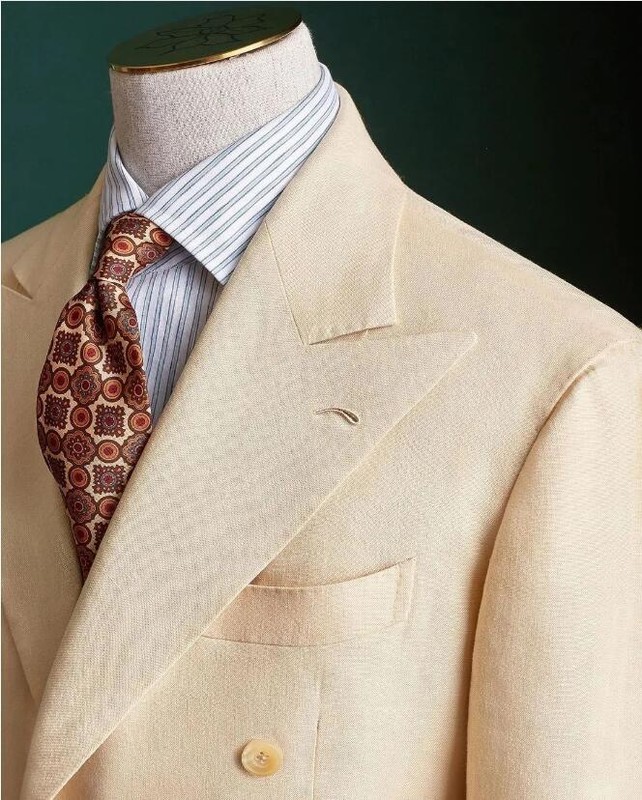 Linen 2 Pieces Men's Suits Cream Double Breasted Summer Wedding Party Blazer gallery