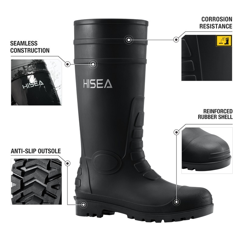 HISEA Men Rain Boots w/Steel Shank Waterproof Corrosion-Resistant Mud Work Boots gallery