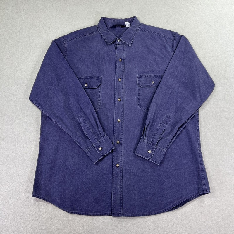 Vintage 80s Woolrich Shirt Men 2XL Chambray Long Sleeve Button Front Casual