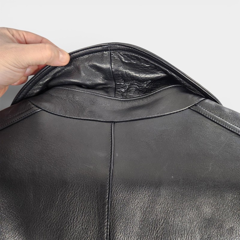 Vintage 90s Banana Republic Leather Coat Mens Large Black Overcoat Korea Fall 99 gallery