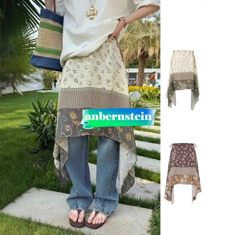 Bohemian Style Positioning Printing Lace Irregular Overlapping Skirt Woman