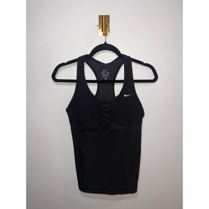 NIKE Dri-Fit Athletic Racerback Top Black Padded Built-in Bra Medium
