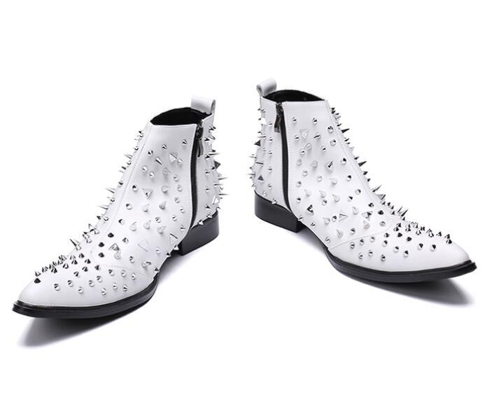 Men’s Fashion Pointy Toe Rivet Zipper Punk Gothic Ankle Boots Leather Shoes