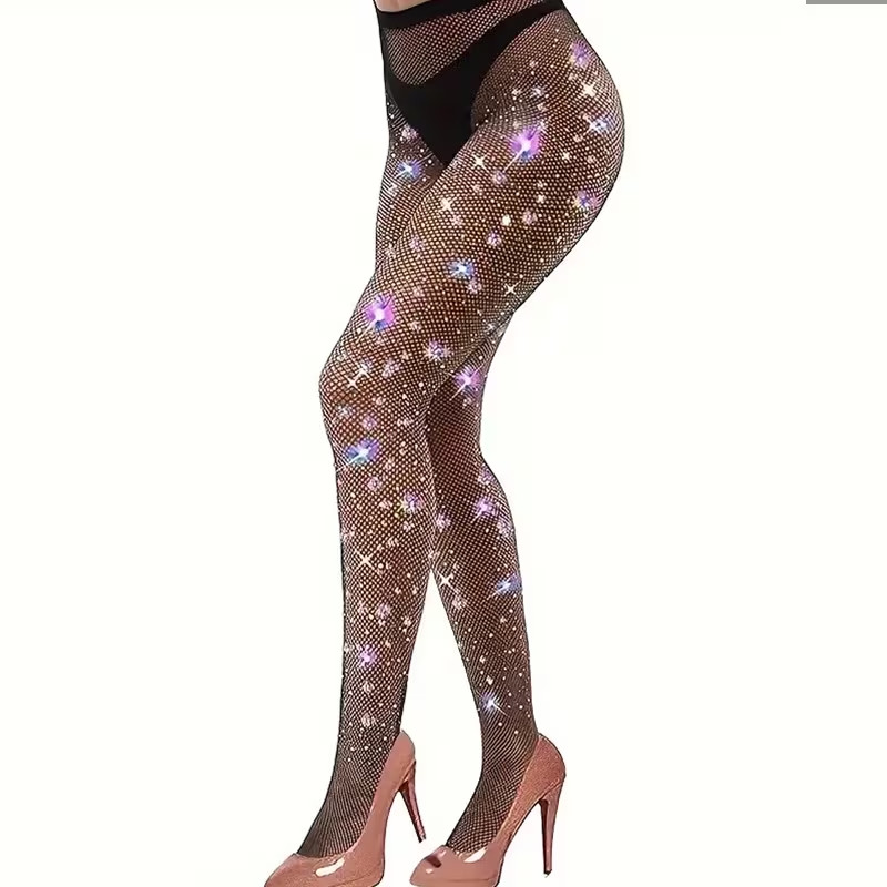 Awesom Women Glittering Fishnet Pantyhose, Spring and Autumn, Black, Beige
