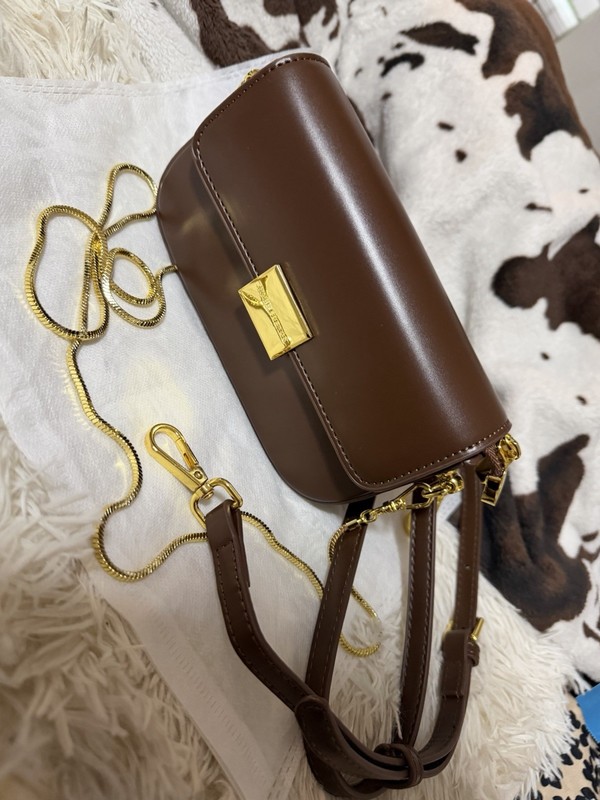 Brown Small Crossbody Bag Gold Hardware Snap Zip Detachable Strap gallery