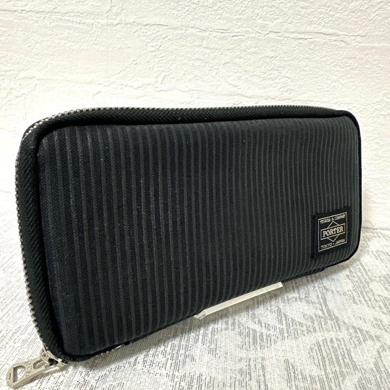 Excellent Condition PORTER Porter Drawing Long Wallet Round Zip Canvas Black gallery