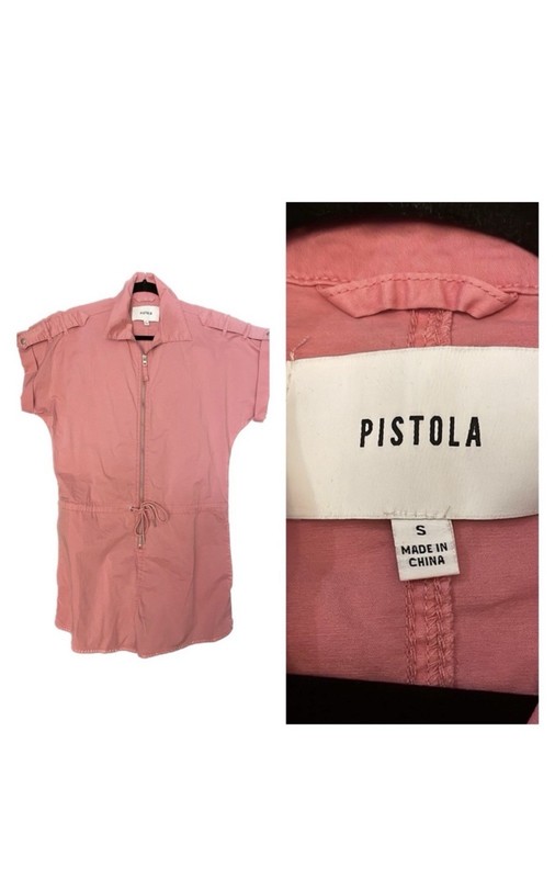 Pistola Pink Solid Short Sleeve Collared Zip Front Drawstring Romper S