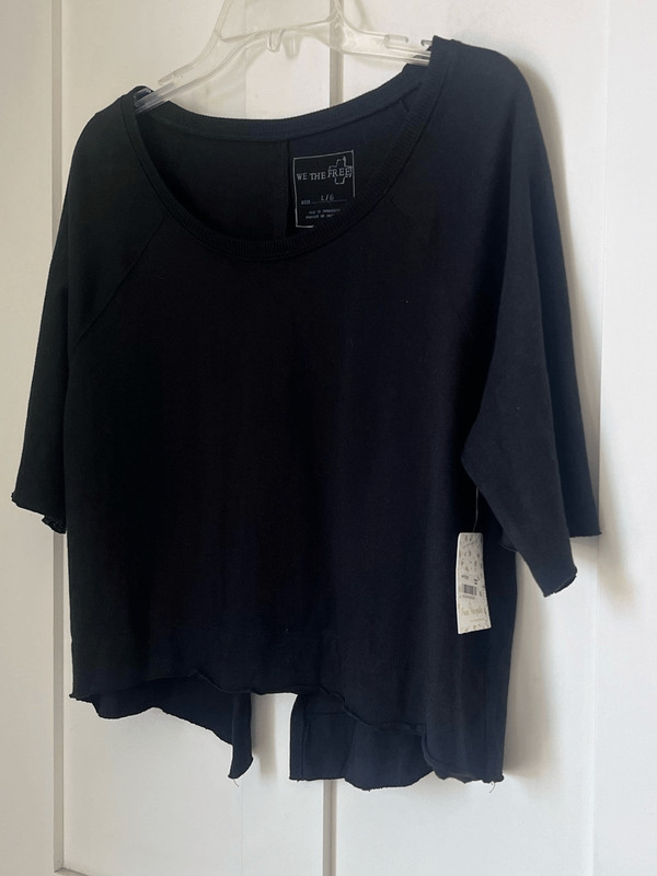 NWT Free People We The Free Black Split Back Oversized Sweatshirt Boho Top Large gallery