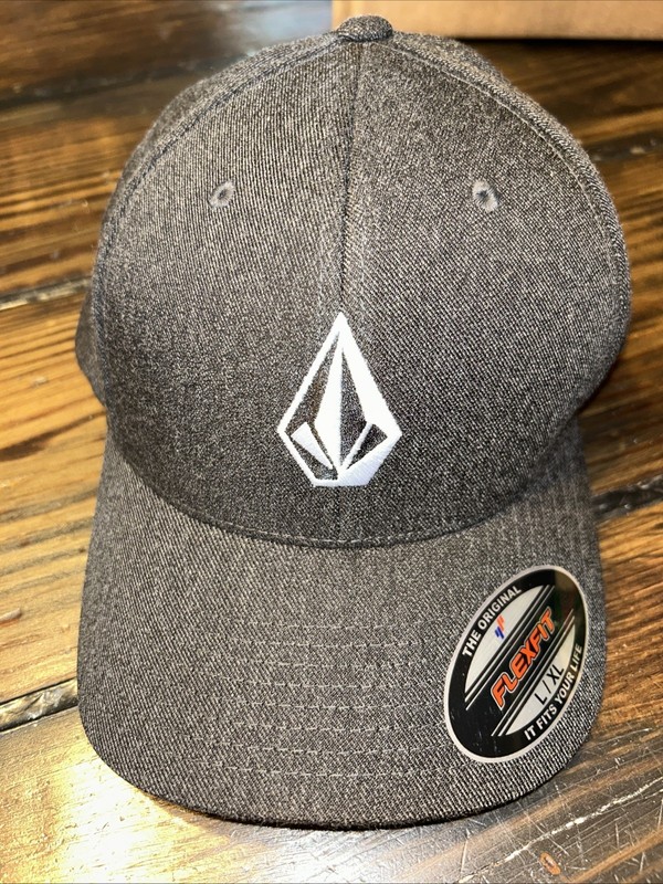 Volcom Flexfit Dri-fit Full Stone Heather Logo Hat Gray/Black Cap Size Large/XL