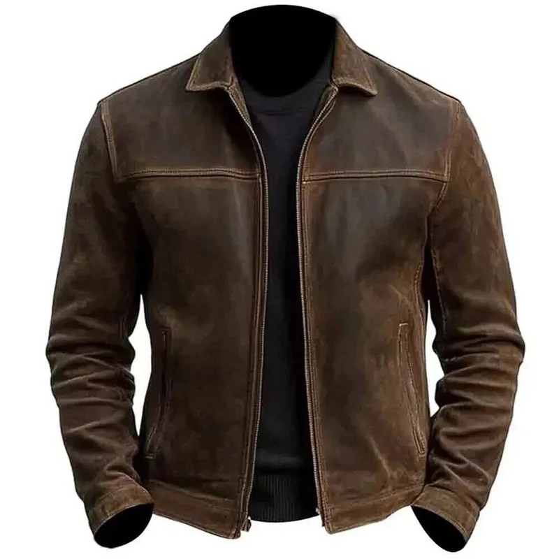 Men’s Cafe Racer Distressed Brown Motorcycle Biker Real Leather Jacket