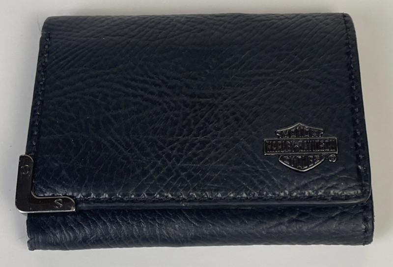 Harley Davidson Black Genuine Leather Trifold Wallet Motorcycles Since 1903 Good