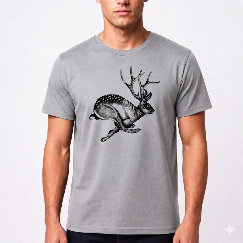 Jackalope Horned Rabbit Graphic T-Shirt Apricot Cotton Tee Cute Funny Men Gift