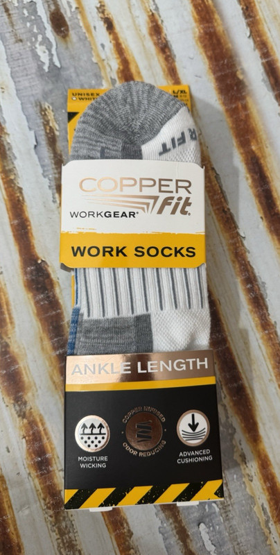 Copper Fit 3 PAIR Ankle Socks Copper Infused Compression Size L/XL White Gray+