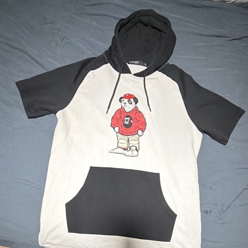 Hudson Outerwear Hoodie – Black & White w/ Streetwear Panda Graphic – Men’s L
