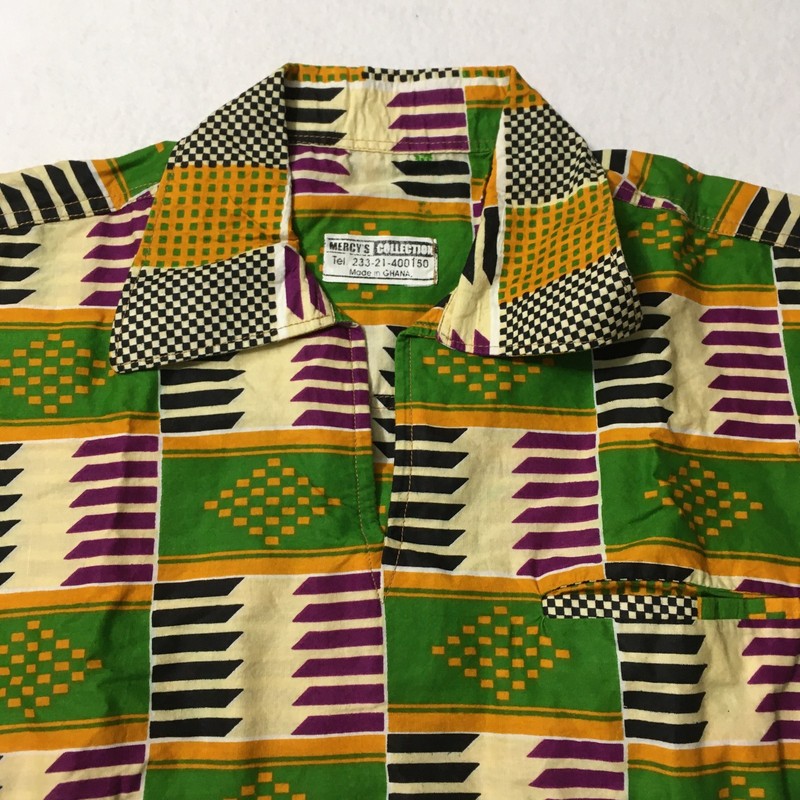 Vintage African Kente Cloth Men’s Short Sleeve Shirt GREEN MERCY'S 2XL gallery