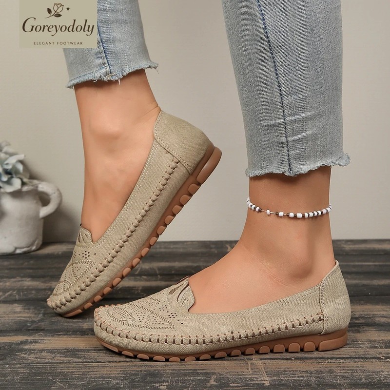 Women's Wide Fit Loafers Slip On Breathable Perforated Comfort Flat Shoes gallery
