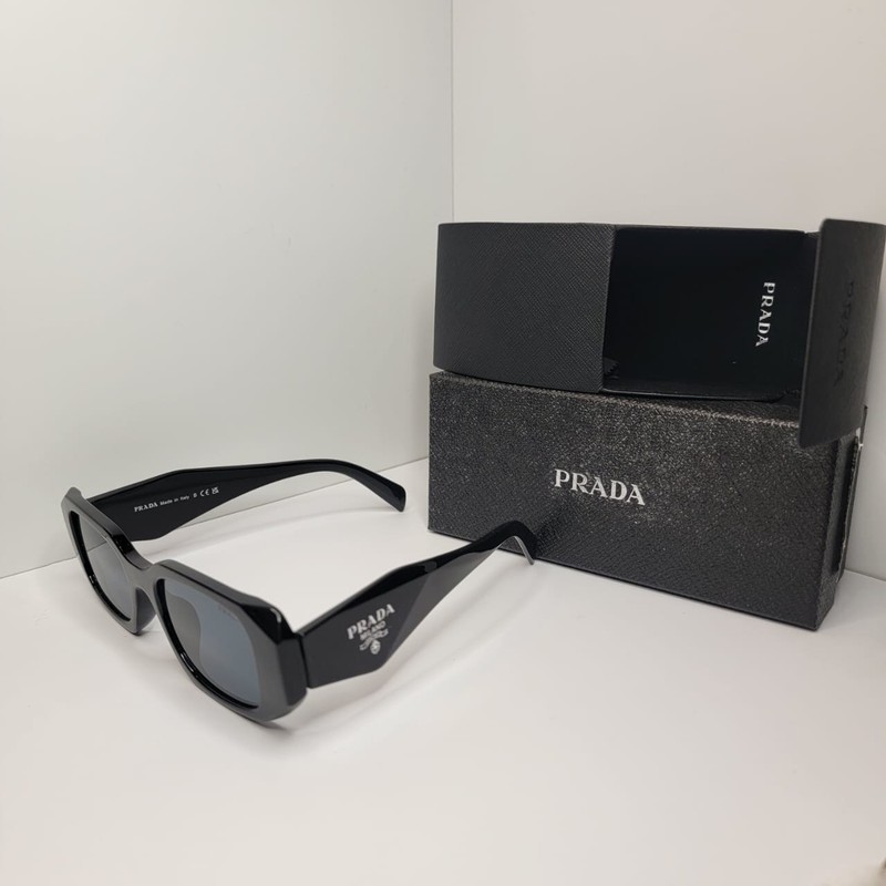PRADA Milano Women’s Rectangular Chic Sunglasses Black Frame Gray Tinted UV400 gallery