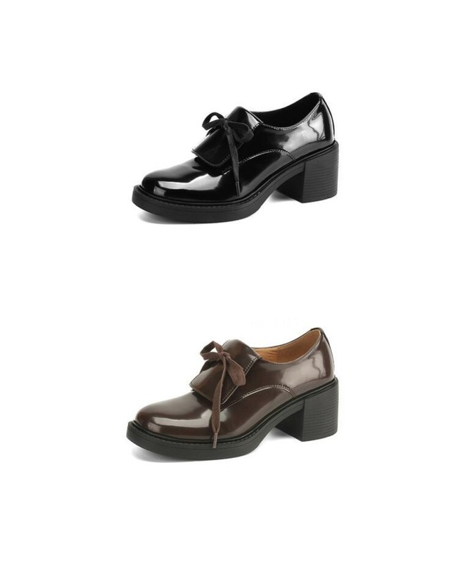 Women's Lace Up Round Toe 6cm Mid Block Heels British Style Shoes Fashion Spring gallery