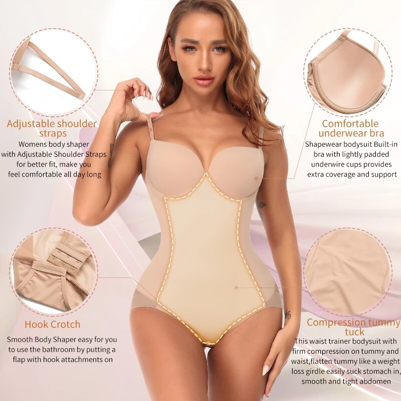 Women Fajas Shapewear Firm Tummy Control Body Shaper With Built-in Bra Bodysuit gallery