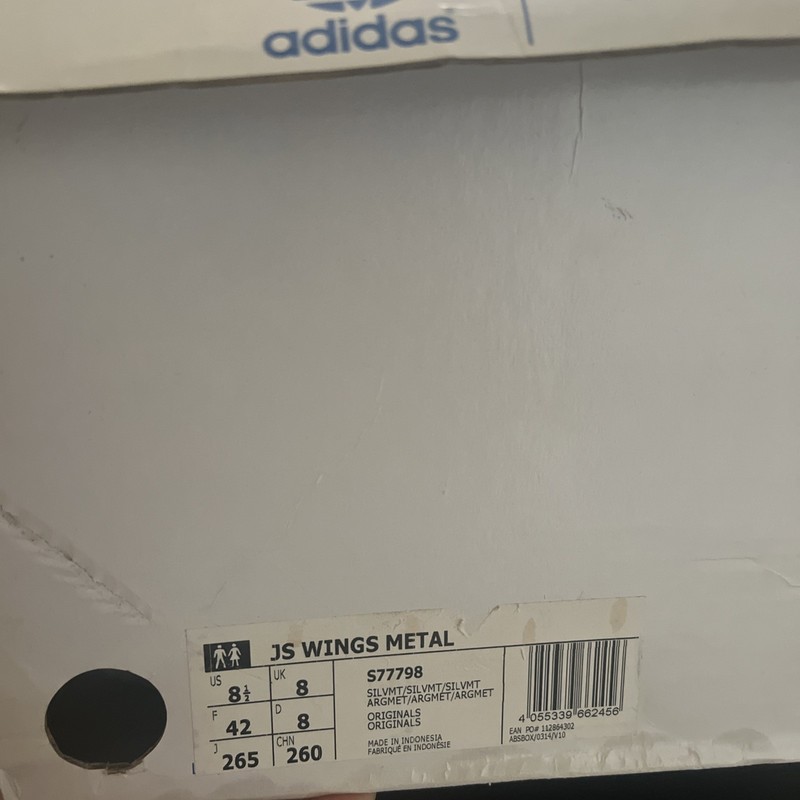 Authentic Adidas Jeremy Scott Metallic silver wings size 8.5 with box gallery