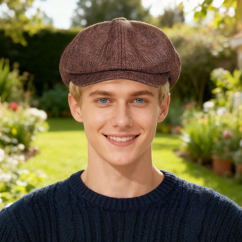 Vintage Newsboy Cap Gatsby Hat Classic 8 Panel Flat Ivy Cabbie Driver Cap Linen gallery