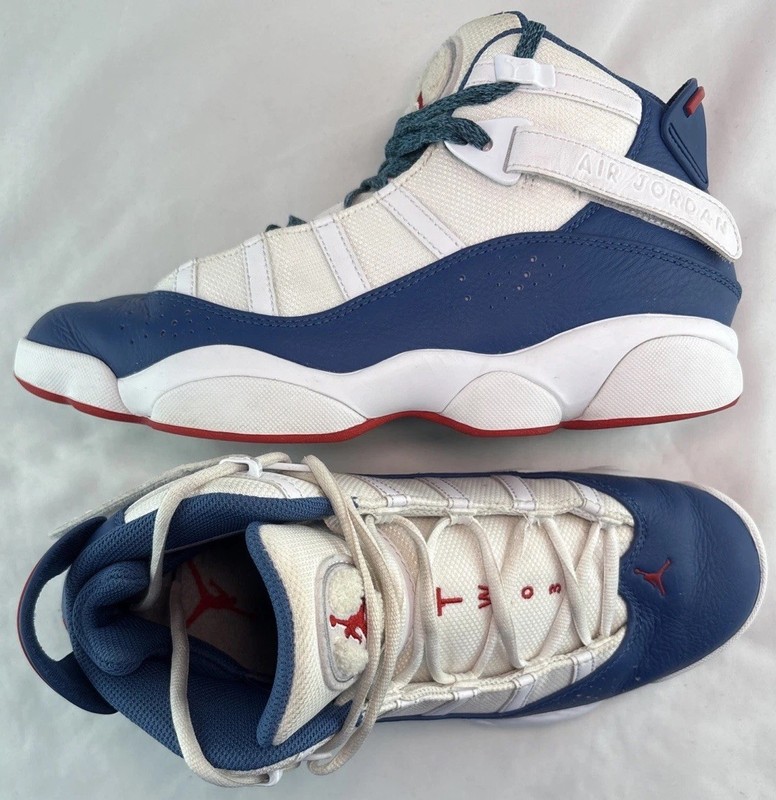 Size 9 – Nike Air Jordan 6 Rings Shoes True Blue Red White Mens 322992-140