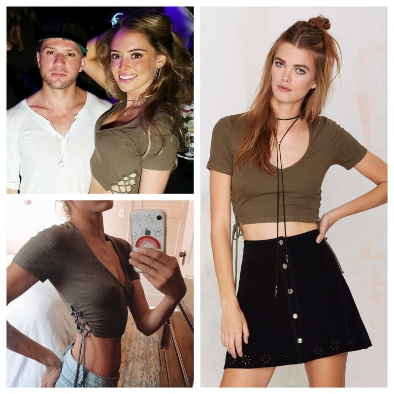Nasty Gal Lace Up Ribbed Crop Top Olive Green Festival Y2K Cottagecore Coquette