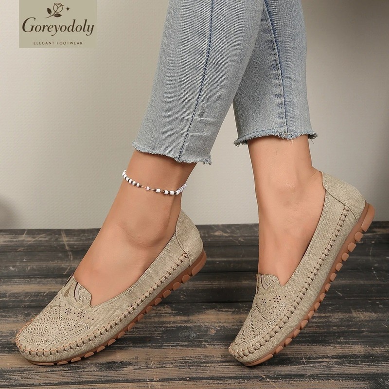 Women's Wide Fit Loafers Slip On Breathable Perforated Comfort Flat Shoes gallery