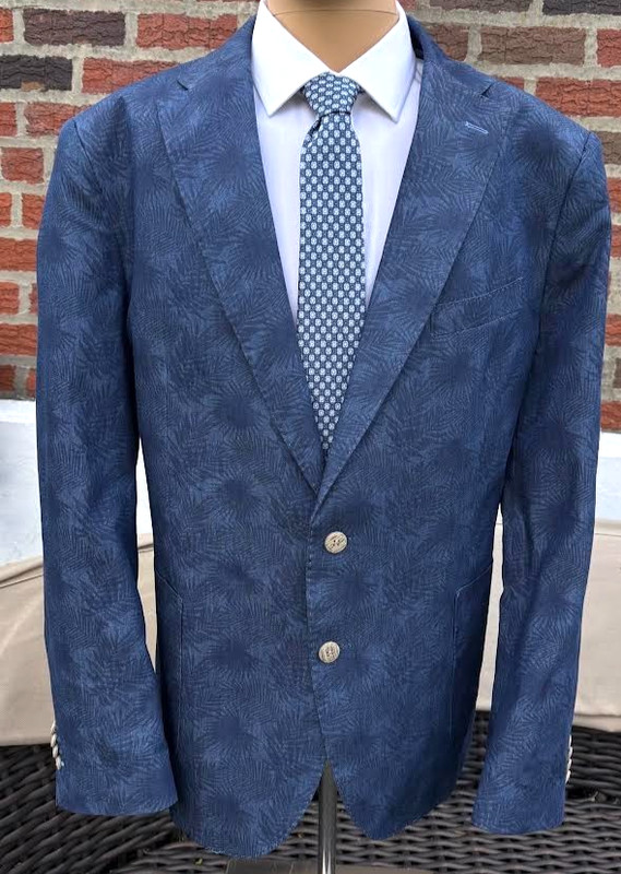 Tailorbyrd Collection 48R Blue Palm Print Sport Coat Blazer Jacket Tropical