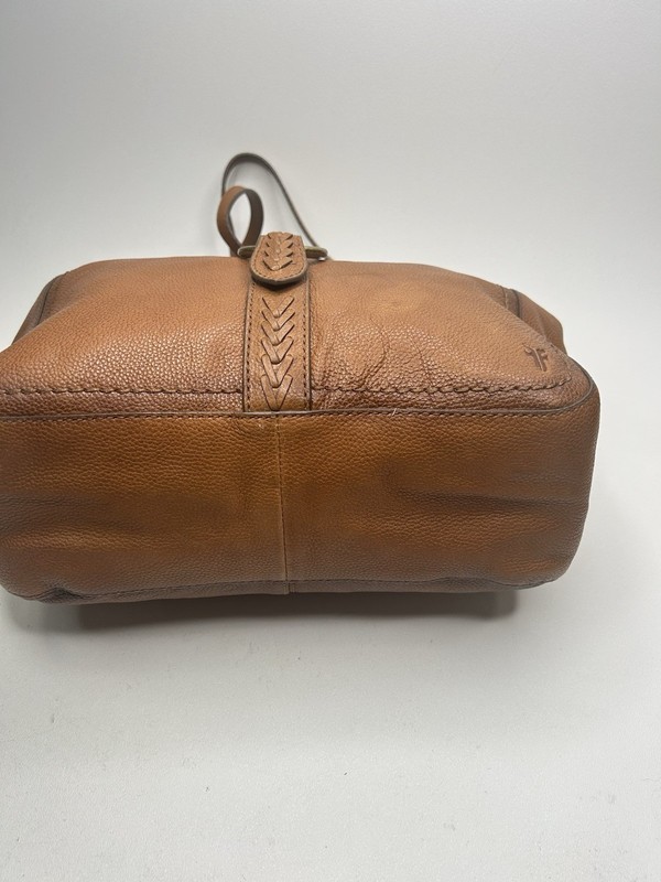 FRYE Brown Leather Tote Handbag w/ Braided Gold Ring Accent Cognac gallery