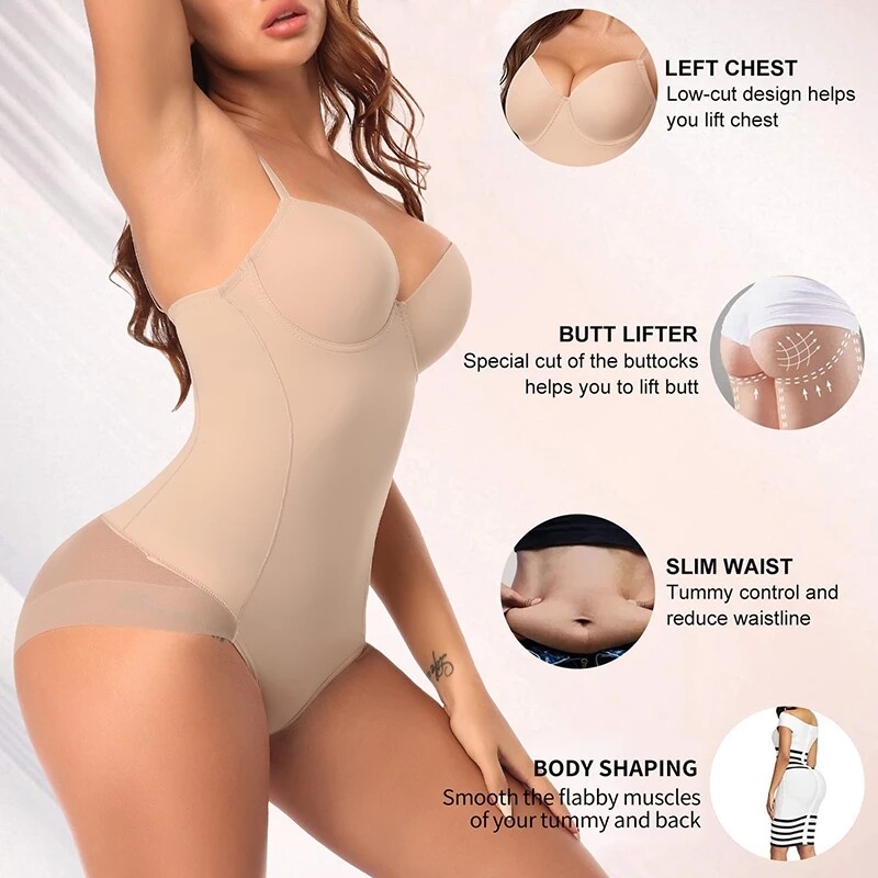 Women Fajas Shapewear Firm Tummy Control Body Shaper With Built-in Bra Bodysuit gallery