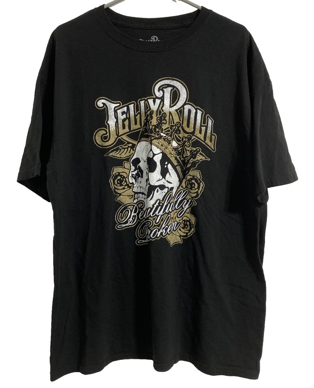 Jelly Roll Shirt Mens XL Black Beautifully Broken Skull Flowers Graphic Singer