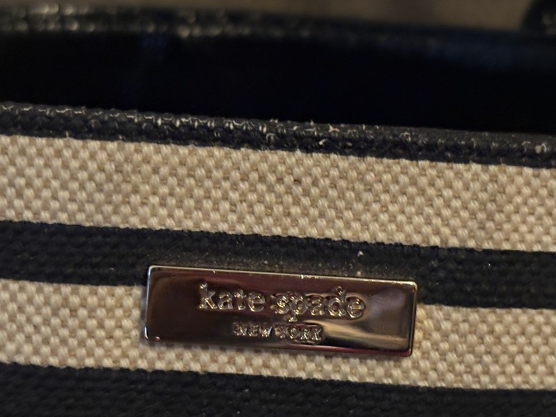 M Blk/Cream Stripe Canvas KATE SPADE Bag w/Patent Leather Trim & Inner Dividers gallery