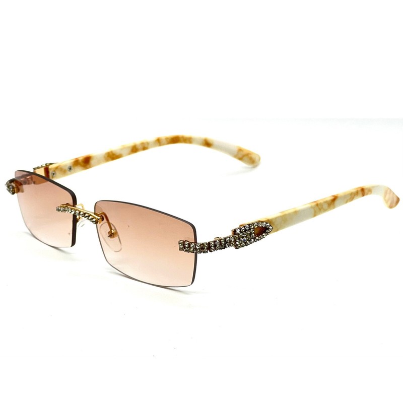 Rhinestone Rimless Sunglasses Fashion Tinted Lens Eyewear Hip Hop Men Diamond