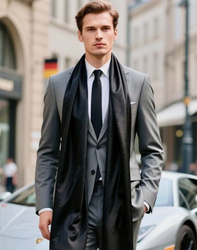Men’s Scarf Silk 100% White 180×80 Men’s Scarf Stylish Elegant Classic Style
